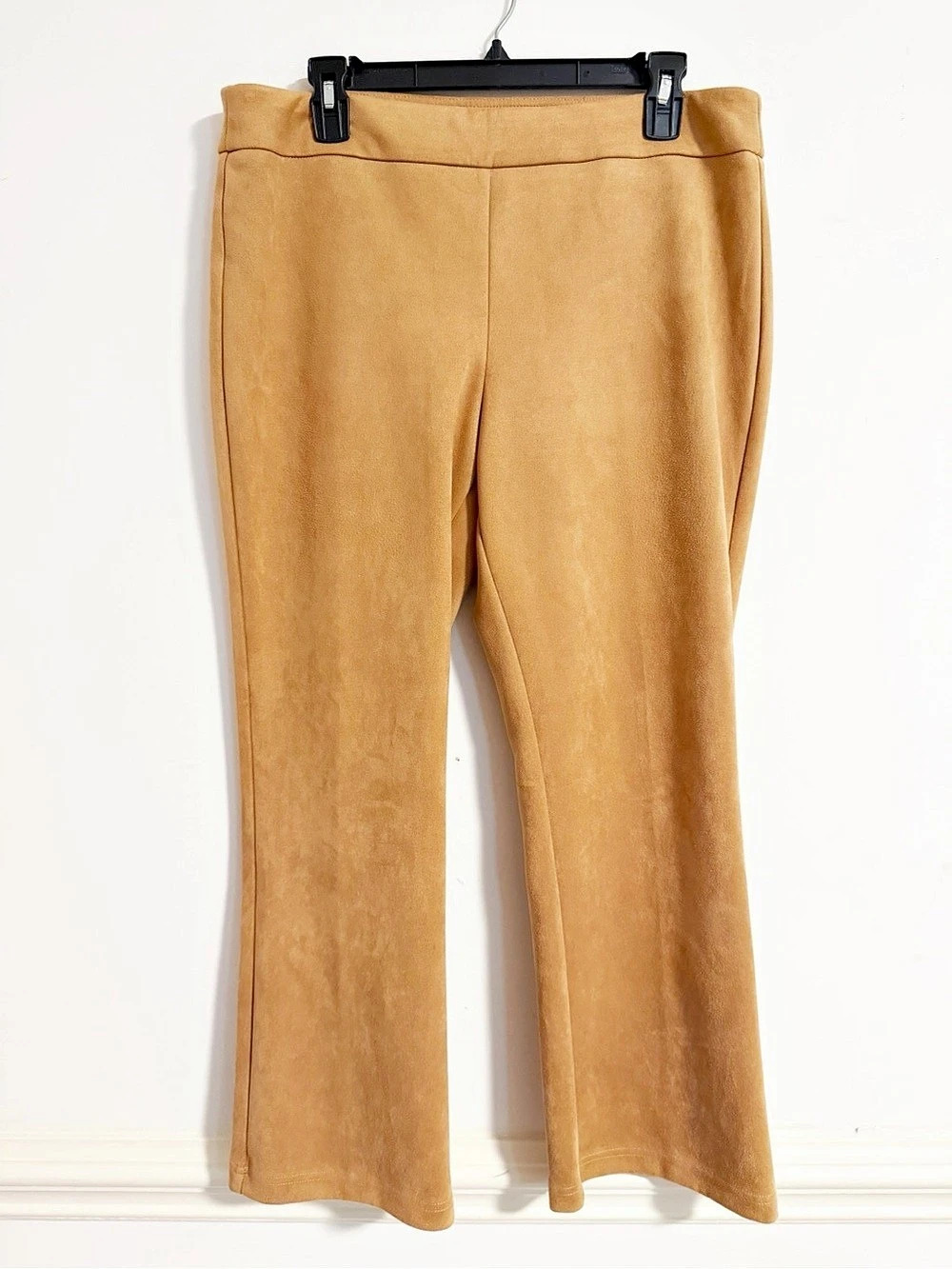 ZAC & RACHEL Faux Suede Stretch Pull On Flare Pants Tan Brown Large L